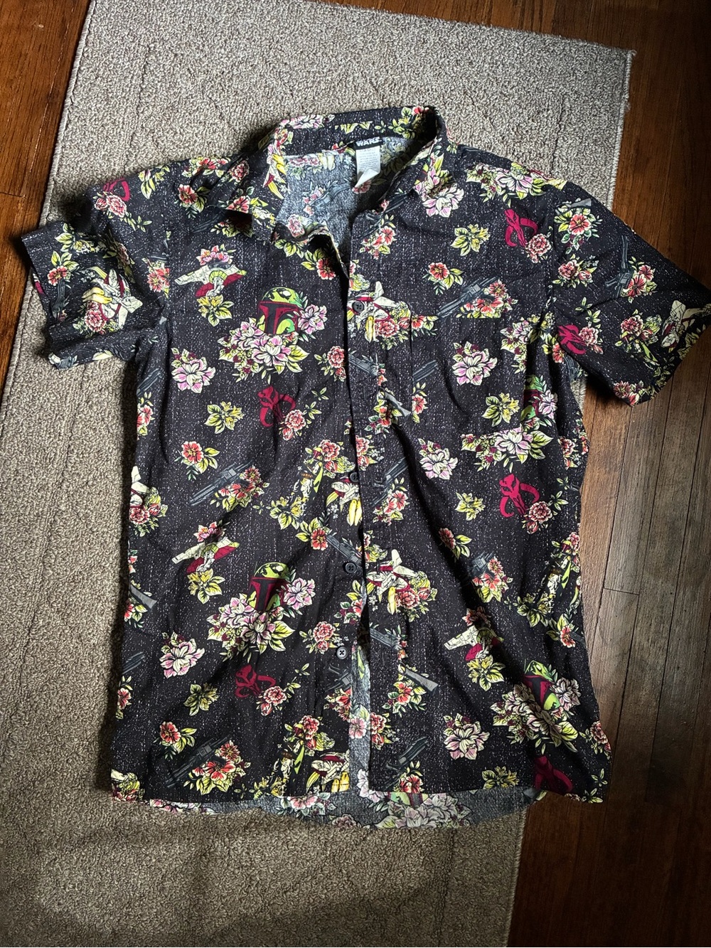Men's Black Floral Star Wars Boba Fet button down